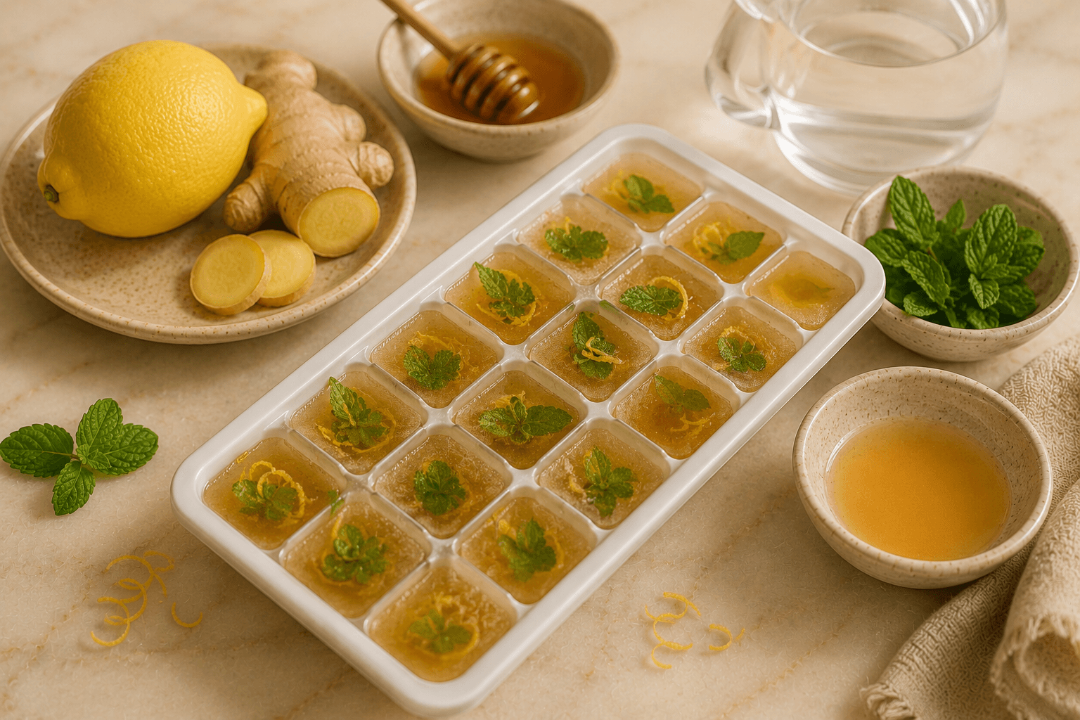 Ginger Lemon Honey Ice Cubes